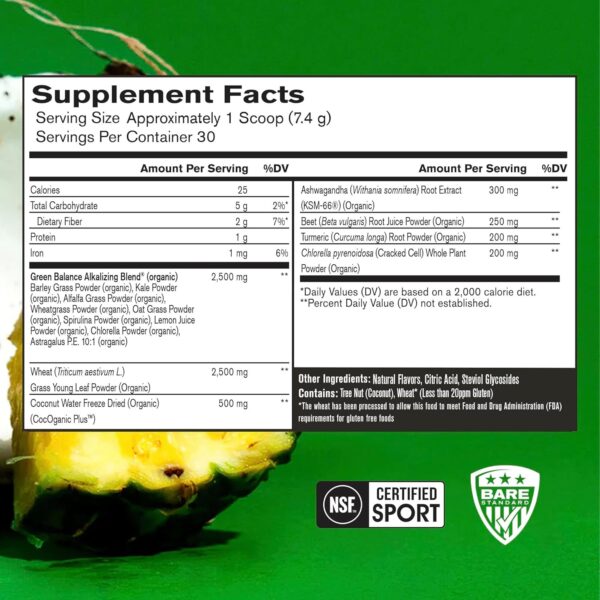 BARE PERFORMANCE NUTRITION, BPN Strong Greens Superfood Powder, Improved Digestion, Increased Energy, Immune System Support, Pineapple Coconut