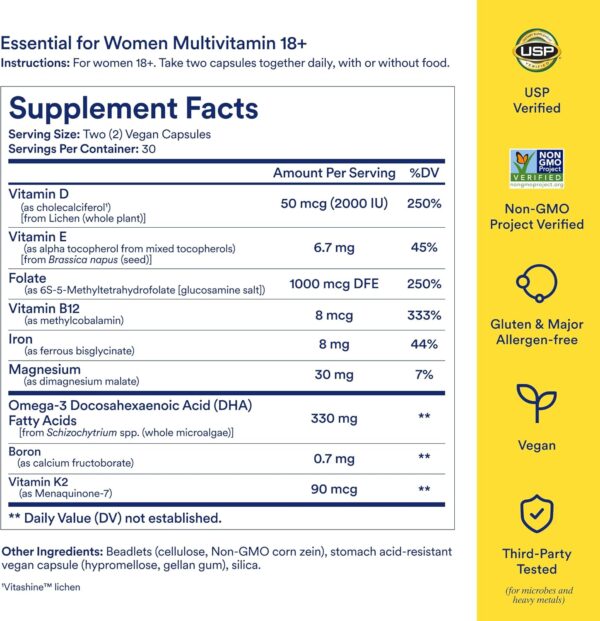 Ritual Multivitamin for Women 18+ with Vitamin D3 for Immune Support*, Vegan Omega 3 DHA, B12, Iron, Gluten Free, Non GMO, USP Verified, 30 Day Supply, 60 Capsules