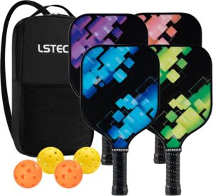Pickleball Paddles, Fiberglass Surface Pickleball Set with Pickleball Rackets, USAPA Standard Pickle Ball Paddles Set of 4 with 4 Pickelball Balls and 1 Bag, Pickle Ball Paddle Set for Men Women