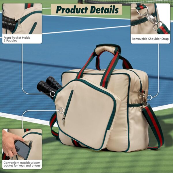 Pickleball Bags for Women, Pickleball Bag Tote with Front Pocket Fits 2 Paddles, Cute Pickleball Paddle Bag with Fence Hook & Shoulder Strap, Pickleball Gifts Accessories for Women Ladies