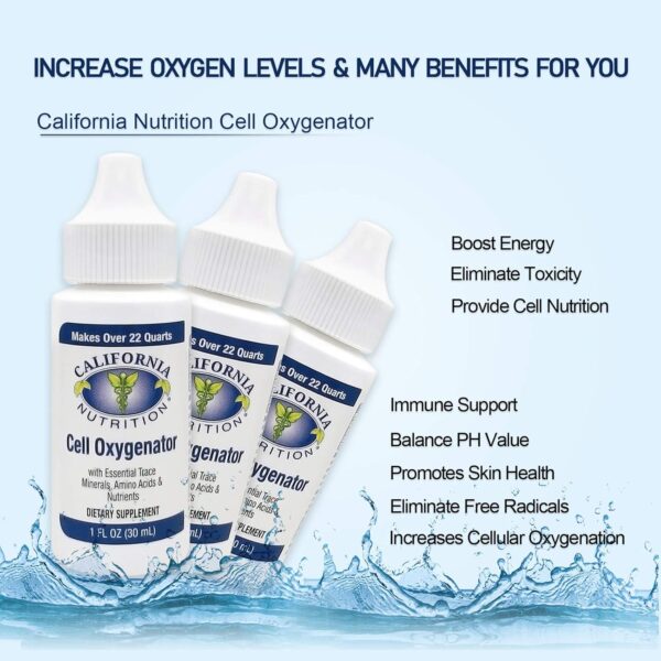 Cell Oxygenator 1 Fl Oz Bottle (Pack of 2), Liquid Oxygen Drops Daily Nutritional Supplement for Greater Immune System, Trace Minerals and Amino Acids for Athletes Sport