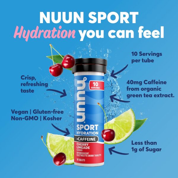 Nuun Sport Electrolyte Tablets with Caffeine from Green Tea Extract, Magnesium, Calcium, Potassium, Chloride & Sodium, Gluten Free & Vegan, Mixed Flavors, 4 Pack (40 Servings Total)