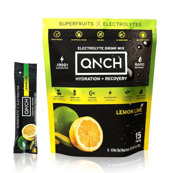 QNCH Superfruit HYDRATION + RECOVERY - Lemon Lime - Electrolyte Drink Mix Single Serve Hydration Powder Packets | Non-GMO, Gluten Free, Vegan | 15 Sticks