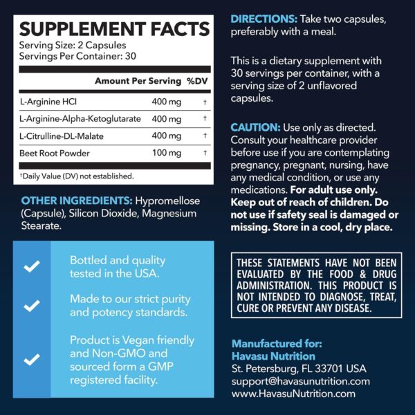 L-Arginine Capsules Nitric Oxide Supplement for Men with L-Citrulline - 1200mg L Arginine and L Citrulline Blend - Non-GMO Veggie Capsule for Performance, Endurance and Muscle - 1 Month Supply
