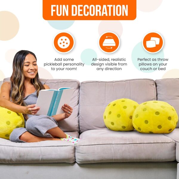 Pickleball Pillow - Huggable Plush Pickleball Cushion, 12" Soft & Comfortable Stuffed Pickleball Gift, Realistic and Funny Pillow, Gifts for Pickleball Lovers, Sports Pillow