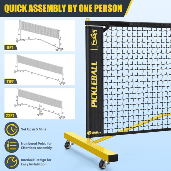 Pickleball Set with Net, Portable 3-in-1 Pickle Ball Net with Wheels, 6FT/11FT/22FT Pickleball Net with Carry Bag, Designed for All Weather Conditions Steady Metal Frame for Outdoor Indoor Driveway