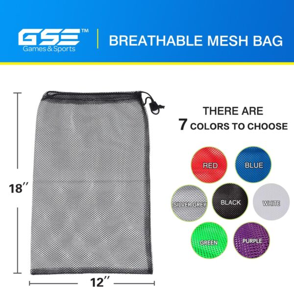 GSE Games & Sports Expert 18"x12" Black Mesh Drawstring Bag for Baseball, Softball, Tennis, Pickleball Ball, Golf Ball. Mesh Sports Equipment Bag with Lock for Gym Training, Beach, Laundry