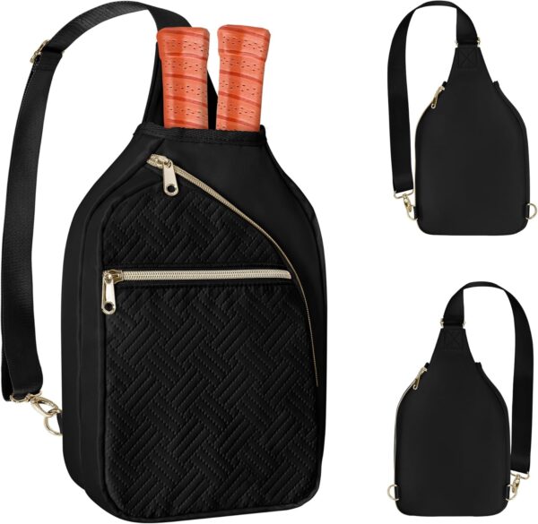 Pickleball Bag for Women, Pickleball Paddle Sling Bag, Pickle Ball Bag for Pickleball Accessories and Sport Gear, Black (Patent Design)