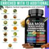 Sea Moss Black Seed Oil Ashwagandha Ginger Capsules. Sea Moss Capsules with Black Seed Oil, Ashwagandha, Turmeric, Moringa, Bladderwrack, Burdock Root, Manuka Honey, Cinnamon.
