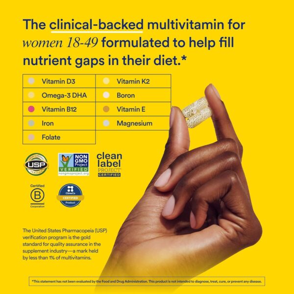 Ritual Multivitamin for Women 18+ with Vitamin D3 for Immune Support*, Vegan Omega 3 DHA, B12, Iron, Gluten Free, Non GMO, USP Verified, 30 Day Supply, 60 Capsules