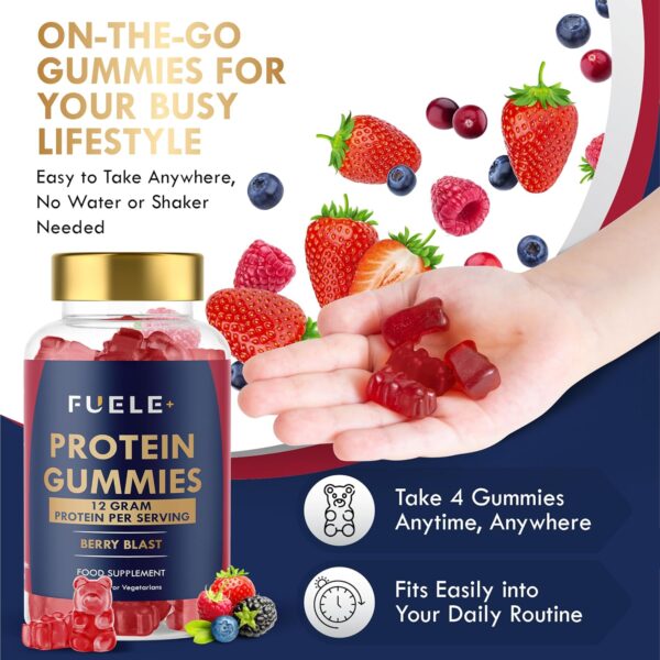 Whey Protein Gummies - Mixed Berry Flavour, 12g High Protein per Serving - Protein Powder Alternative, No Added Sugar, Vegetarian, Convenient Whey Protein Supplement, Muscle Recovery