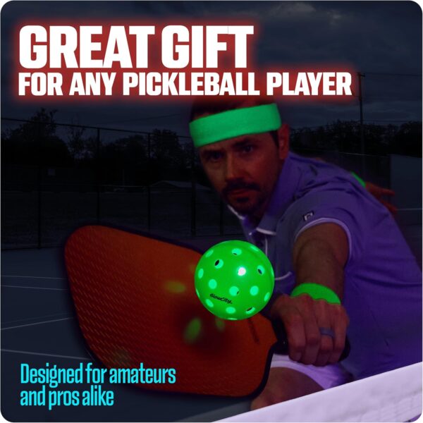 GlowCity LED Pickleball Set: Pack of 4 Glow in The Dark Pickleballs with 20 Hours of Glow Time - Great for Night Time Play