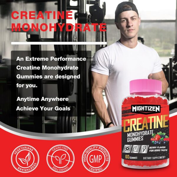 Creatine for Men & Women Creatine Monohydrate Gummies, Creatine Monohydrate per Serving with Taurine & Vitamin B12, Pre-Workout for Max Strength, Energy & Endurance - 2 Pack