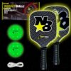 Nightball Pickleball Set - 2 LED Pickleball Paddles with 2 LED Light Up Pickleballs- Lightweight Wood Paddles with Rechargeable USBC Port - Pickleballs Include Batteries for 30+ Hours of Play Each