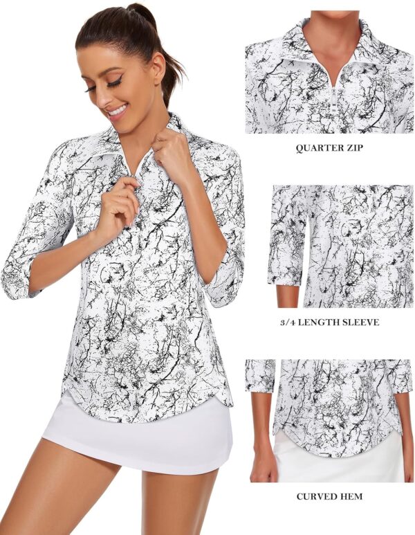 Tanst Sky Womens Golf Polo Shirts Zipper 3/4 Sleeve Moisture Wicking Tops UPF 50+ Workout Tennis Apparel