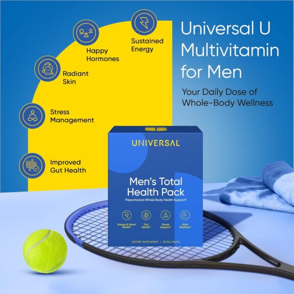 Men's Total Health Daily Vitamin Packs - 22 Essential Minerals & Vitamins for Men, All-in-One Multivitamin Supplement for Energy, Stress Support, Heart, Gut Health with Krill Oil, Adaptogens - 30 Pack