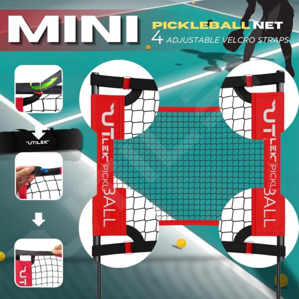 Mini Pickleball Dink Net, Small Size Set 4ft + 7ft, Paddles, Court Markers, 6 Balls, Bag, Rebounder Practice Trainer, Master Pickle Ball, Home Equipment Portable, Adjustable, Indoor, Outdoor, Driveway