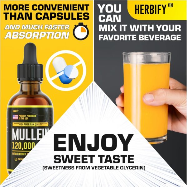 HERBIFY Mullein Drops - Lung Cleanse - Leaf Extract - Powerful Mullein for Immune Support,Detox & Respiratory Support - Made in USA - Lung Cleanse for Smoker - 4 Oz