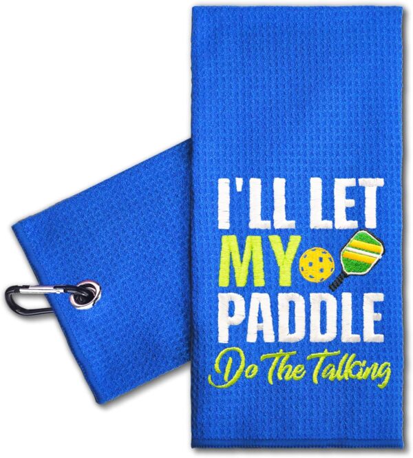 ERHACHAIJIA Let My Paddle Do The Talking Embroidered Pickleball Sports Towel with Clip. Funny Pickleball Gifts for Men Women Pickleball Lover, Birthday Retirement Mother's Day