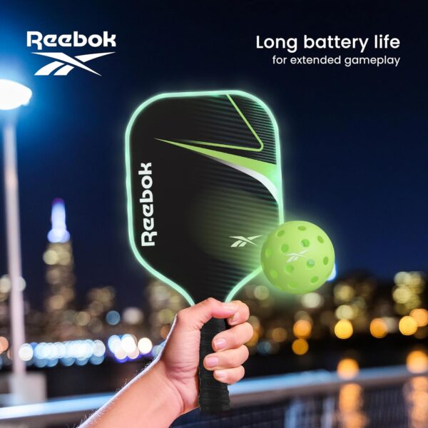 Reebok - LED Pickleball Set for 2, Includes 2 Fiberglass Paddles with 5" Cushion Grip and 2 Light-Up Balls, Perfect for Night Play (Red)
