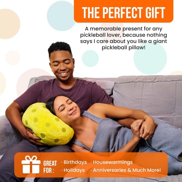 Pickleball Pillow - Huggable Plush Pickleball Cushion, 12" Soft & Comfortable Stuffed Pickleball Gift, Realistic and Funny Pillow, Gifts for Pickleball Lovers, Sports Pillow