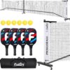 Fostoy Portable Pickleball Net with Wheels, Pickleball Set with 4 Fiberglass Paddles & 6 Pickleballs, Carry Bag, for Backyards Driveways and Garages