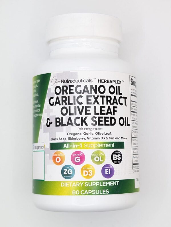 Clean Nutra Oregano Oil with Black Seed Oil Garlic Olive Leaf Extract - Oil of Oregano Capsules Immune Support Carvacrol & Thymoquinone Supplement for Women and Men + Elderberry Vitamin D3 & Zinc