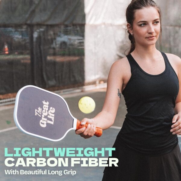 Premium Pickleball Paddle | Carbon Fiber | Beginner Friendly | 6in. Handle | Honeycomb Core | Lightweight | Single Paddle + Paddle Cover Included | Retro & Stylish