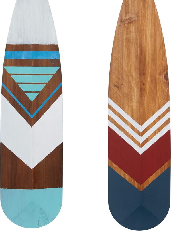 Deco 79 Wood Paddle Home Wall Decor Novelty Canoe Oar Wall Sculpture with Arrow and Stripe Patterns, Set of 2 Wall Art 6"W, 55"H, Multi Colored