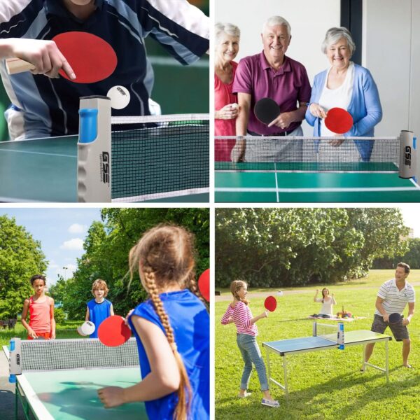 GSE Games & Sports Expert Adjustable Retractable Ping Pong Net Set & Post. Professional Table Tennis Rackets and Balls, Net with Posts and Storage Bag - Pingpong Paddle and Game Table Accessories.