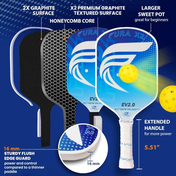 Pickleball Paddles Set of 2, 2025 USAPA Approved Pickleball Set, Graphite+Fiberglass Infused Lightweight Pickle Ball Rackets 2 Pack, highGrit, Reinforced 16mm Core, 1 Bag, 4 Balls, 2 Grips, 2 Paddles