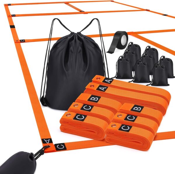 TOBWOLF Pickleball Court Marking Kit, Portable Temporary Pickleball Court Lines Markers with Tape & 8PCS Sandbags, No Measurement Required Official Size Pickleball Lines Marking Set for Outdoor Indoor