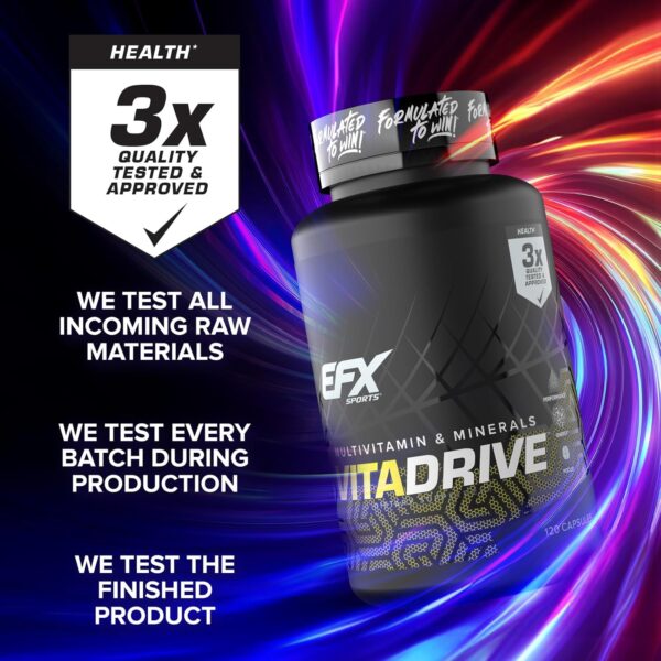 EFX Sports Vita Drive | Multivitamin Formulated for Athletes | Complex of Vitamins, Minerals, Micronutrients, & Antioxidants | 30 Servings, 120 Capsules