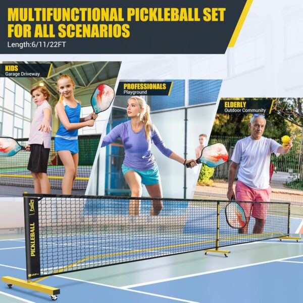 Pickleball Set with Net, Portable 3-in-1 Pickle Ball Net with Wheels, 6FT/11FT/22FT Pickleball Net with Carry Bag, Designed for All Weather Conditions Steady Metal Frame for Outdoor Indoor Driveway