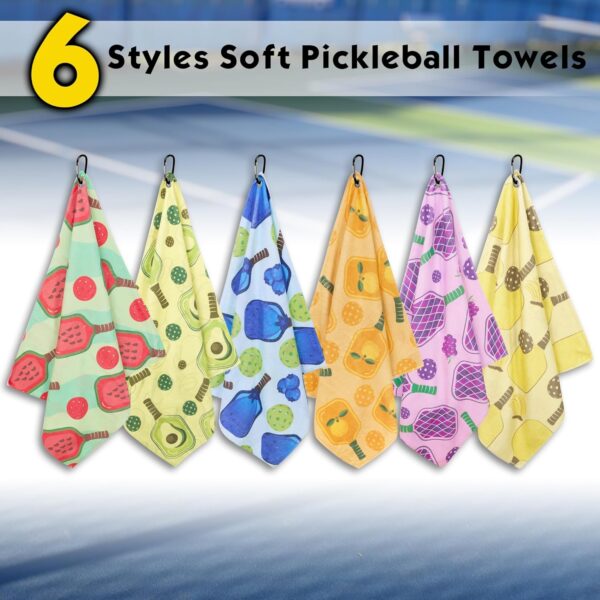 6 Pcs Soft Pickleball Towel 15 x 17 Inch Absorbent Fast Drying Towels for Women Sweat Funny Pickleball Gifts for Men Women Hand Towel with Clip