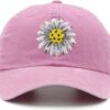 Pickleball Hat for Women, Ajustable Embroidered Daisy Washed Denim Baseball Cap