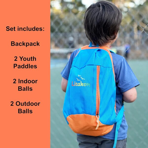 Premium Youth Pickleball Paddle Set, 2 Fiberglass Kids Paddles with Honeycomb Core, Bundle of Lightweight Fiberglass Rackets for Age 4-12, Backpack, 4 Balls, 2 Kids Rackets