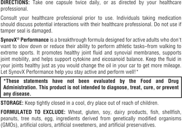 XYMOGEN SynovX Performance - Stay Active with Joint Mobility & Cytokine Balance Support - Joint Supplements for Women, Men and Athletes with High Molecular Weight Hyaluronic Acid (60 Capsules)