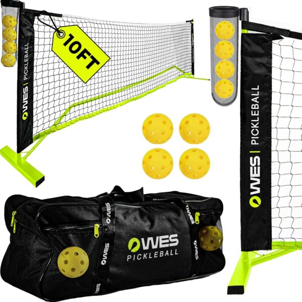 10ft Mini Pickleball Net Set – Half Court Pickleball Net with Ball Holder, Premium Travel Bag & 4 Pickleballs – Easy Setup, Heavy-Duty Frame & Reinforced Fabric Net for Driveway