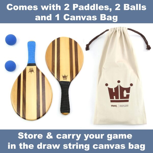 Frescobol Paddle Ball Set (Beach Stripes) - Comes with 2 Paddles, 2 Balls & Canvas Drawstring Bag