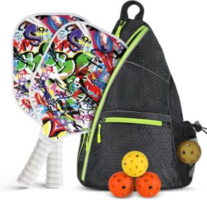 Achiou Pickleball Paddles Set of 2 - High-Performance Fiberglass Surface, Lightweight Rackets with Bag, Sports Facility for Men and Women, Includes 2 Outdoor and 2 Indoor Pickleball Ball