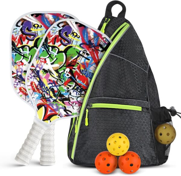 Achiou Pickleball Paddles Set of 2 - High-Performance Fiberglass Surface, Lightweight Rackets with Bag, Sports Facility for Men and Women, Includes 2 Outdoor and 2 Indoor Pickleball Ball