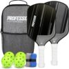 Professor Premier Pickleball Paddle Set of 2 Fiberglass Surface Paddles, 4 Balls, Carrying Bag & Grips - 2024 USAPA Approved!…