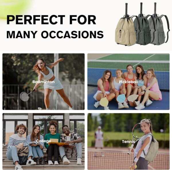 G4Free Tennis Bag, Tennis Backpack for Men & Women, Holds Tennis Pickleball Badminton Squash Rackets, Lightweight Backpack for Sports, Travel, Hiking