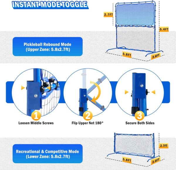Pickleball Practice Net, Rebounder for Dink Volley Solo Training, Mini Small Pickleball Net for Competitive Game, Portable Convertible Setup for Outdoor Driveway Backyard, Easy Store for Indoor Garage