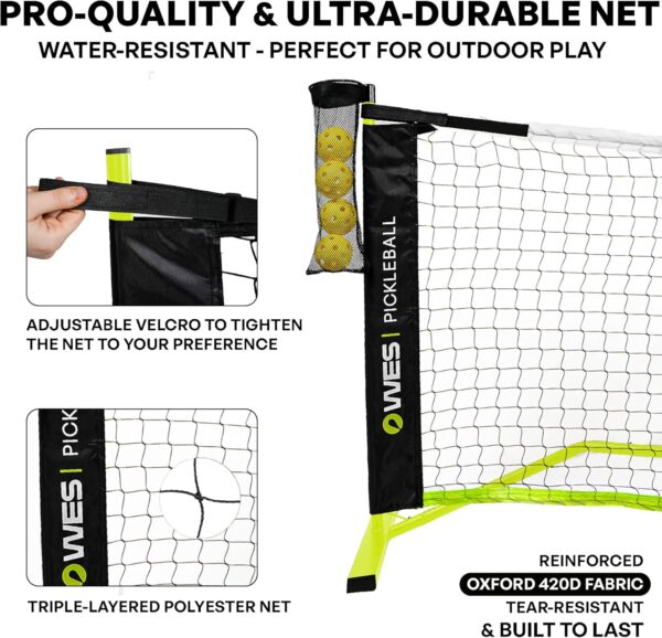 10ft Mini Pickleball Net Set – Half Court Pickleball Net with Ball Holder, Premium Travel Bag & 4 Pickleballs – Easy Setup, Heavy-Duty Frame & Reinforced Fabric Net for Driveway
