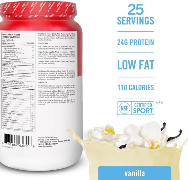 BioSteel Sports Vanilla 100% Whey Protein Powder Supplement, rBGH Hormone Free & Non-GMO Post Workout Formula, 25 Servings, 25.5 Ounces Trusted by Pro Athletes, NSF for Sport