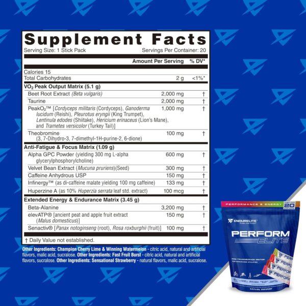 EndurElite Perform Elite- Pre Workout Powder Supplement- Pre-Workout for Endurance Athletes- 20 Serving Bag- Variety Pack