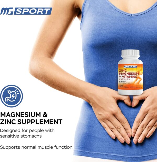 Magnesium Zinc Supplement with Vitamins B6, B9, High Absorption Zinc Magnesium Combination for Immune Support, Muscle Recovery, EZ-MG Easy on Stomach, 120 Capsules