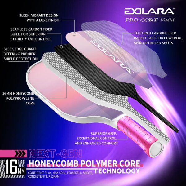 Stylish Pickleball Paddle with Cover Case, Graphite Carbon Fiber Surface, Honeycomb Core, Non-Slip Grip Tape Paddle Cover Set Protective Edge for Beginners & Intermediate Players